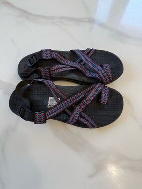 Airwalk Womens Black Sandals with Pink & Teal Patterned Straps